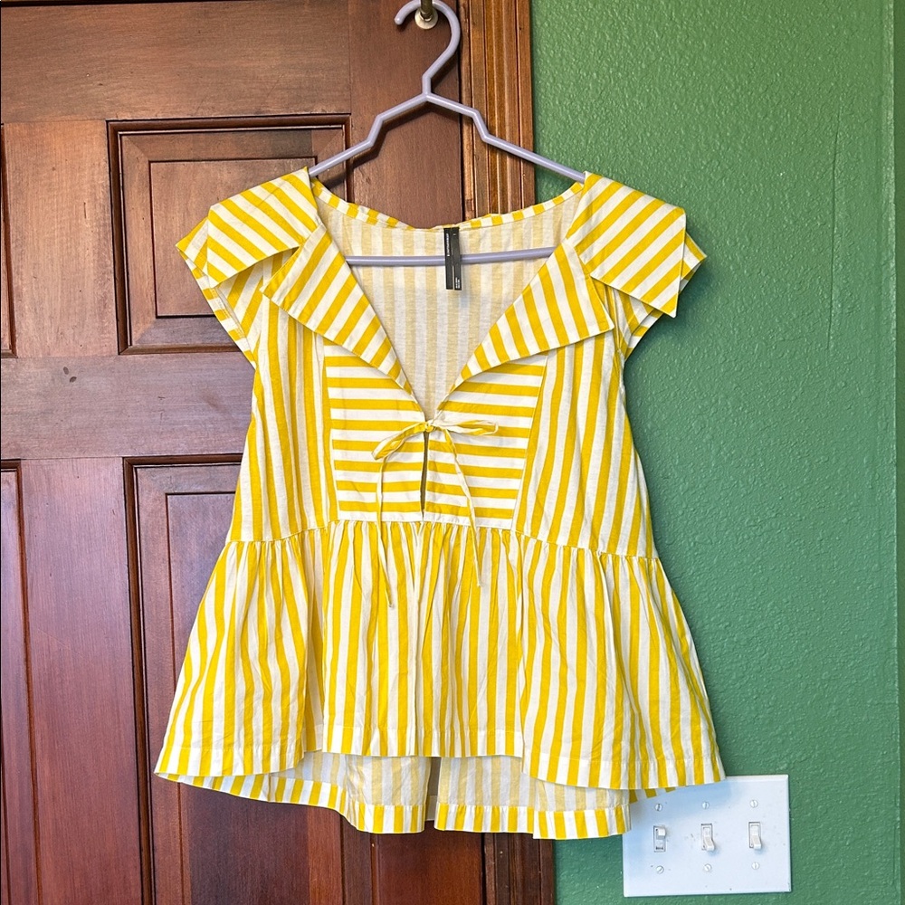 Yellow Striped Peplum Top